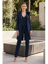 voordelige Damespakken-Dames 3-delige pakken Bruiloft Bruiloft gast Stretch crêpe Elegant Blote rug Lange mouw Tot de enkel Gekerfde revers