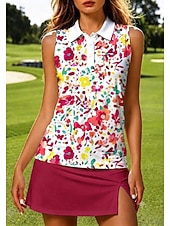 preiswerte Damenbluse-Damen Abstrakt Sporthemd Golf-Poloshirt Tank Top Tennis Shirt Ärmellos Blumen Knöpfe UPF50+ UV-beständig Hohe Elastizität Feuchtigkeitsableitend Atmungsaktiv Volleyball Tennis Golfspiel Kragen