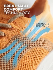 voordelige Dames Hardloopschoenen-Oranje instapschoenen voor dames – ademende gebreide sportschoenen met schokabsorptie &amp;Antislip buitenzool voor hardlopen, wandelen, krachttraining, fitnessoefeningen, reizen en comfort de hele dag