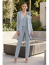 voordelige Damespakken-Dames 3-delige pakken Bruiloft Bruiloft gast Stretch crêpe Elegant Blote rug Lange mouw Tot de enkel Gekerfde revers