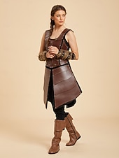 cheap Dresses-Medieval Renaissance Dress Armor Vest Warrior Shieldmaiden Barbarian Fancy Dress Women's Viking Fantasy Halloween Carnival Performance LARP Ren Faire Adults' Dress