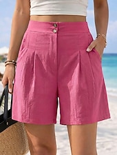 cheap Hot Shorts-Women's Chinos Shorts Vacation Vintage Fashion Short High Waist Plain Pleated Comfort Inelastic Vacation Formal Blue claret Red Walnut Depression Green Summer Spring Loose Fit