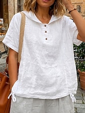  Women's Shirt Blouse Buttons Solid Color Vintage Fashion Casual Short Sleeve Hooded Regular Tops Casual White Navy Blue Sky Blue Purple Apricot Summer Spring