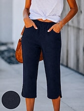 billiga Jeans-damjeans denim capribyxor semester enkla capribyxor hög midja komfort bekväm oelastisk semester formell vardagskläder svart marinblå himmelsblå sommar vår normal passform