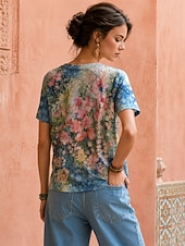  Women's Boho T-shirt Summer Tops Floral Graphic Plants Elegant Bohemia Vintage Short Sleeve V Neck Regular Tops Casual Daily Sports Blue Pink Red Summer Spring