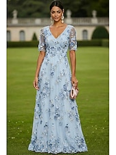 economico Lunghezza del pavimento-Linea ad A Abito Lunghezza al pavimento Vestito maxi Vestito da Festa Abito da Cocktail Abito da cerimonia per signora Manica Corta Scollo profondo Elegante Vintage Lussuoso Formale Ospite di nozze