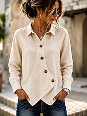  Femmes Chemisier Boutons Couleur Unie Élégant Occasionnel manche longue Col Rabattu Hauts Réguliers Occasionnel Quotidien Bleu Blanche Abricot Été Printemps Automne