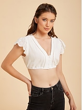 cheap Dirndl Blouses-Oktoberfest Shirt Dirndl Blouse 100% Cotton Deep V-Neckline Ruffled Cap Sleeves Maid Bavarian Alpine Heritage Wiesn Women's Carnival Party Beer Festival Traditional Style Cloth