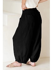 cheap Wide Leg &amp; High Waisted-Women's Wide Leg Cropped Pants Fashion Casual Ankle-Length Medium Waist Solid Color Pocket Comfort Casual Vacation Dark Brown Khaki Black Summer Spring Loose Fit