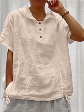  Women's Shirt Blouse Buttons Solid Color Vintage Fashion Casual Short Sleeve Hooded Regular Tops Casual White Navy Blue Sky Blue Purple Apricot Summer Spring