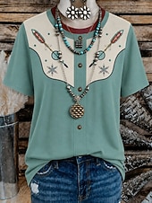  γυναικείο μπλουζάκι western boho με εκτύπωση φλοράλ γραφικό γεωμετρικό vintage κομψό casual κοντομάνικο στρογγυλή λαιμόκοψη V στρογγυλή λαιμόκοψη μακριές μπλούζες casual καθημερινό Σαββατοκύριακο μπλε