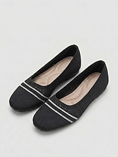 economico Ballerine da donna-Ballerine da donna in maglia a righe rosa con soletta imbottita per il massimo comfort - scarpe da passeggio leggere e traspiranti con punta quadrata, facili da indossare, ideali per il tragitto