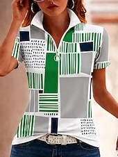 tanie Koszulka w paski i geometryczna-Damskie Podkoszulek Zamek Quarter Zip Prążki Graficzny Kolorowy blok Prążki Zabytkowe Elegancki Klasyczny Krótki rękaw Wysoki Zwykłe topy Ślub na plaży Codzienny Sport Niebieski Czarny Żółty Zielony