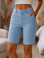 Damskie Jeansy Dżins Szorty Szorty Burmuda Moda Do kolan Wysoka talia Klasyczny Komfort Urlop Formalny Jasnoniebieski Szary Lato Wiosna Regularny