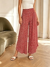 preiswerte weites Bein und hohe Taille-Damen Weites Bein Chinos Aktiv Mode Volle Länge Hohe Taille Tupfen Tasche Elastischer Bund Druck Bequem Weich Unelastisch Outdoor Straße Schwarz Grün Rote Herbst Normale Passform