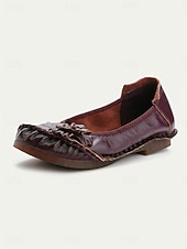 voordelige Platte damesschoenen-Dames ballerina's van premium rundleer in een brede pasvorm - handgemaakte comfortabele schoenen met 3D-bloemenapplicatie en gestikte afwerking, vintage instapschoenen voor casual gebruik, reizen en