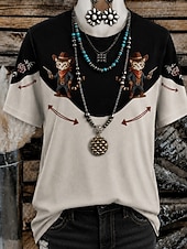  γυναικείο μπλουζάκι western boho με εκτύπωση φλοράλ γραφικό γεωμετρικό vintage κομψό casual κοντομάνικο στρογγυλή λαιμόκοψη μακριές μπλούζες casual καθημερινό Σαββατοκύριακο μπλε μαύρο κόκκινο