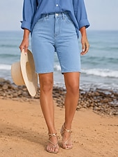  Per donna Jeans Shorts Pantaloncini Burmuda Moda Lunghezza al ginocchio Vita Alta Classico Comodità Vacanza Formale Blu chiaro Grigio Estate Primavera Vestibilità regolare