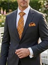 preiswerte Hochzeit ACC-Krawatten-, Einstecktuch- und Manschettenknopfset für Herren, mehrfarbig gemustertes Polyester-Krawattenset für Hochzeiten, Business-Anlässe, formelle Anlässe und Abendgarderobe