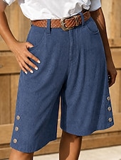  Women's Jeans denim Bermuda Shorts Crop Vacation Basic Knee Length High Waist Plain Button Comfort Comfortable Breathable Inelastic Vacation Formal Daily Wear Blue Summer Spring Regular Fit
