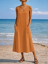 economico Vestiti-Per donna Abito maxi Abito a Tubino Vestito Estivo Casual Quotidiano Vestibilità comoda Semplice Senza Maniche Girocollo Blu Nero Bianco Verde chiaro Estate Primavera Autunno