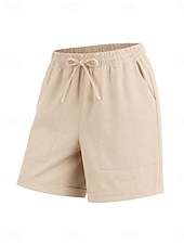 cheap Bottoms-Women's Linen Shorts Summer Shorts Chinos Shorts Basic Short High Waist Plain Pocket Elastic Waistband Comfy Soft Comfortable Micro-elastic Outdoor Street Blue Khaki Black Pink Summer