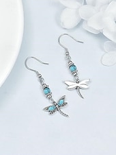 economico Orecchino da donna-Set di orecchini pendenti da donna con libellula turchese e farfalla, orecchini vintage in lega stile boho, gioielli ispirati alla natura per vacanze estive, feste in giardino, festival, regalo