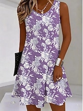 ieftine Rochii florale-Pentru femei Rochie Mini Rochie de Vară Rochie A line Rochie de vară Vacanță Casual Boho Plajă Petrecere Nuntă Zvelt Floral Grafic Fără manșon În U Albastru piscină Verde Deschis Mov Deschis Var