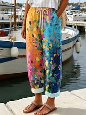  Per donna Chinos Vacanza Vintage Casual Lunghezza intera Vita media Floreale Grafico Tasca Stampa Comodità Morbido All'aperto Inelastico Casuale Quotidiano All'aperto Blu Bianco Giallo Rosa Estate