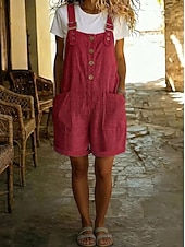  Damen Overall Vintage Kurz Hohe Taille Einfach Tasche Knopf Komfort Unelastisch Urlaub Formell Army Green Shorts Pink kurz Schwarzer Kurzstil Roter kurzer Stil Sommer Frühling Lässiger Schnitt