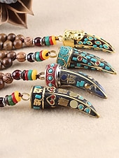 abordables Joyas para hombres-Collar con colgante de cuerno en forma de media luna de estilo bohemio para hombre, cadena larga de cuentas de madera, aleación étnica tribal. &amp;Collar llamativo de cuentas de madera, joyería vintage