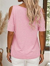 economico T-shirt semplice-Per donna Maglietta Semplice Elegante Manica Corta Girocollo Top Regolari Casuale Quotidiano Uscire Blu Bianco Cachi Nero Rosa Estate Primavera