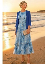 preiswerte Mamas Kleidersets-Zweiteilig A-Linie Knöchellänge Kleid für Hochzeitsgäste Brautmutterkleid Dreiviertelarm Rundausschnitt Elegant Einfach Lässig Formell Hochzeitsgast Familientreffen vereitelt Chiffon Mit Schal mit