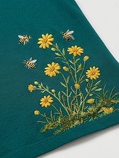 preiswerte Handbestickte Oberteile-Damen-T-Shirt aus 100 % Baumwolle mit Stickerei, Sommer-Tops mit floralem Pflanzenmuster, elegantem Vintage- und tropischem Design, Kurzarm, Rundhalsausschnitt, langes Oberteil, lässig, für Strand und