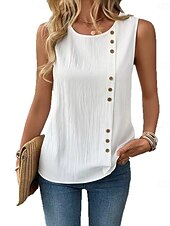  Mujer Blusa Camisa sin mangas Plano Bohemia Sin Mangas Cuello Barco Tops regulares Casual Blanco Verano Primavera