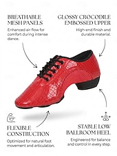 preiswerte Tanzschuhe zum Üben-Rote Damen-Trainingsschuhe für lateinamerikanische Tänze – professionelle Tanzschuhe mit atmungsaktiven Mesh-Einsätzen und flexibler, geteilter und gepolsterter Sohle &amp;Stabiler Absatz für Salsa,
