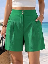 cheap Hot Shorts-Women's Chinos Shorts Vacation Vintage Fashion Short High Waist Plain Pleated Comfort Inelastic Vacation Formal Blue claret Red Walnut Depression Green Summer Spring Loose Fit
