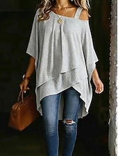 economico T-shirt semplice-Per donna Maglietta Orlo asimmetrico Elegante Casual Manica Corta Manica a pipistrello Monospalla Top lunghi Quotidiano Uscire Abbigliamento da vacanza Bianco Nero Blu marino Azzurro Estate Primavera