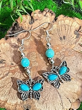 economico Orecchino da donna-Set di orecchini pendenti da donna con libellula turchese e farfalla, orecchini vintage in lega stile boho, gioielli ispirati alla natura per vacanze estive, feste in giardino, festival, regalo