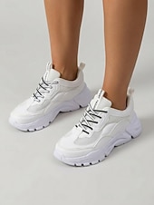 preiswerte Damen-Sneaker-Weiße, klobige Plateau-Sneaker für Damen mit atmungsaktivem Mesh-Obermaterial – leichte, gepolsterte Laufschuhe, bequeme Schnürschuhe im Dad-Stil für Reisen, Shopping, Spaziergänge und