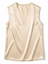 economico Bluse Semplici-Per donna Camicia camicetta di raso Semplice Elegante Lavoro Casual Senza Maniche Scollo a V Top Regolari Quotidiano All'aperto Champagne Estate