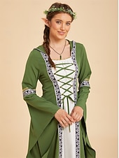preiswerte Kleid-Mittelalterlich Renaissance Kleid Ausgefallene Kostüme Hexe Wikinger Kostüm Damen Keltisch Fantasie Halloween Karneval Leistung LARP Renaissance-Messe Erwachsene Kleid