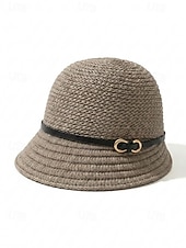 abordables Sombreros de mujer-Sombrero de sol de poliéster tejido para mujer, estilo cloche multicolor con ala larga en la parte delantera y corta en la trasera. Sombrero ligero ideal para vacaciones de verano, playa, viajes,