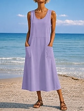economico Vestiti-Per donna Abito maxi Abito a Tubino Vestito Estivo Casual Quotidiano Vestibilità comoda Semplice Senza Maniche Girocollo Blu Nero Bianco Verde chiaro Estate Primavera Autunno