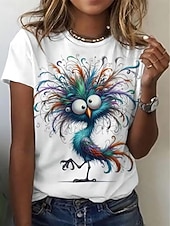 tanie Koszulka ze zwierzętami-Damskie Podkoszulek Nadruk Graficzny Zwierzę Kot Zabytkowe Elegancki Klasyczny Krótki rękaw Półgolf Okrągły dekolt Zwykłe topy Codzienny Weekend Biały Khaki Biały 2 Lato Wiosna Jesień Zima