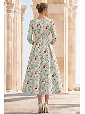  A-Line Ankle Length A Line Dress Floral Dress Cocktail Dresses Party Dresses Elegant Vintage Half Sleeve V Neck Wedding Formal Jacquard with Butterfly Pocket