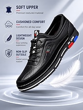 cheap Casual Lace-Up Shoes-Men's Comfortable Business Casual Walking Sneakers, Lightweight Faux Leather Lace-Up Shoes for Travel, Work &amp; Daily Wear