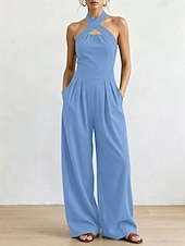 cheap Vacation Jumpsuit-Women's Jumpsuit Elegant Full Length High Waist Plain Inelastic Vacation Formal Black White Wine Navy Blue Summer Spring Regular Fit