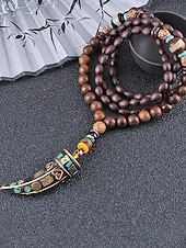 abordables Joyas para hombres-Collar con colgante de cuerno en forma de media luna de estilo bohemio para hombre, cadena larga de cuentas de madera, aleación étnica tribal. &amp;Collar llamativo de cuentas de madera, joyería vintage