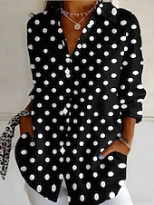cheap Stripe&amp;Geometric Blouses-Women's Shirt Blouse Buttons Graphic Polka Dot Striped Vintage Stylish Classic Long Sleeve Shirt Collar Crop Tops Casual Daily Holiday Black Pink Dusty Blue Summer Spring Fall Winter